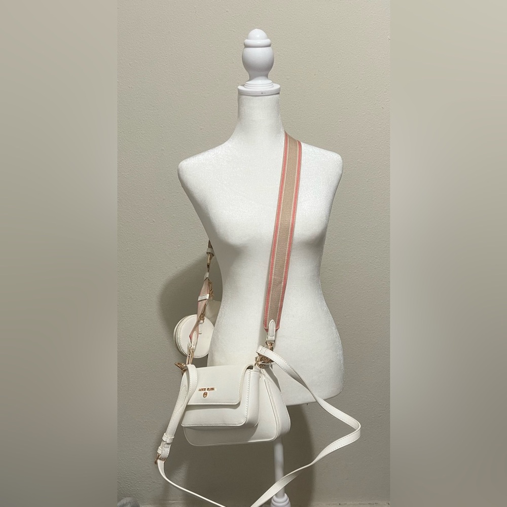 ANN KLEIN Flap Crossbody Shoulder Bag with Matching Card Wallet &Web Strap